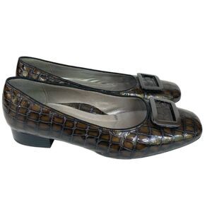 Ara Croc Embossed Low Block Heel Flats with Buckle Detail 9